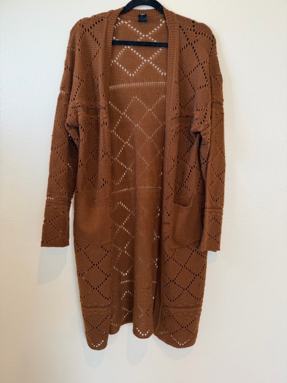 Open-Front Long Knit Cardigan Sweater - Brown